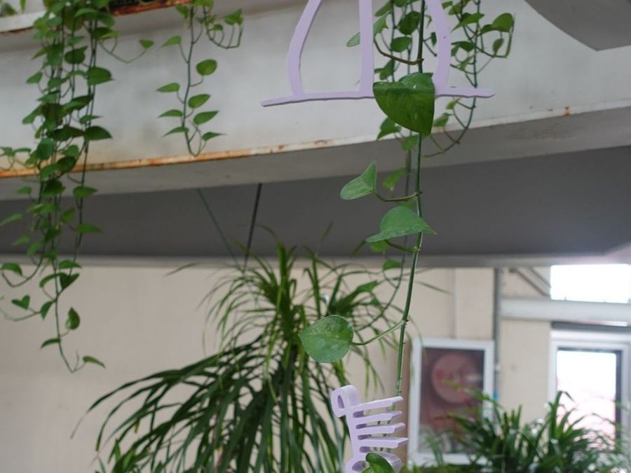 Paper-cut plants among live foliage